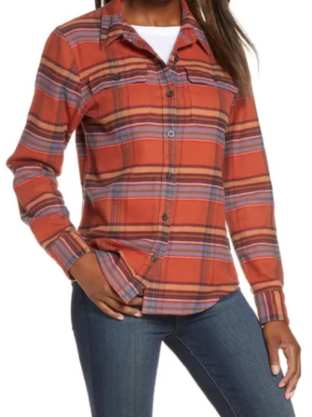 Patagonia Organic Cotton Orange Plaid Button-Up Flannel Shirt XXL